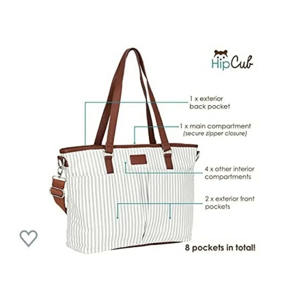 HIP CUB Gray & White Striped Messenger Style Diaper Bag + Matching Changing Pad